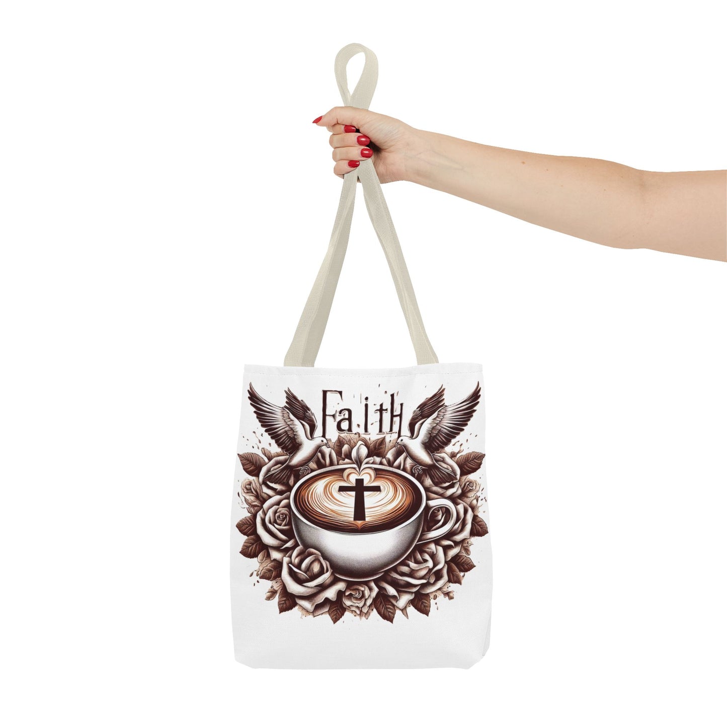 Tote Bag (AOP) "Faith and Coffee"