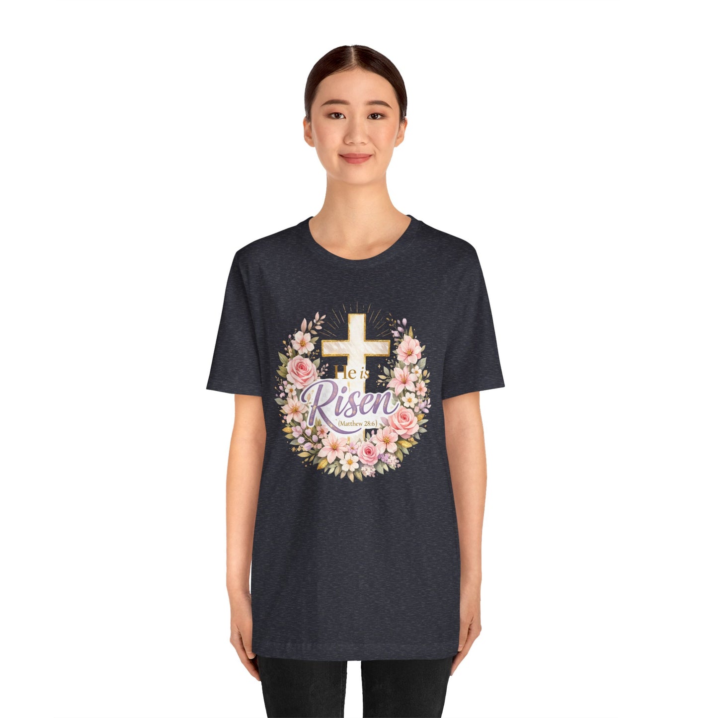 He Is Risen Floral Cross T-Shirt