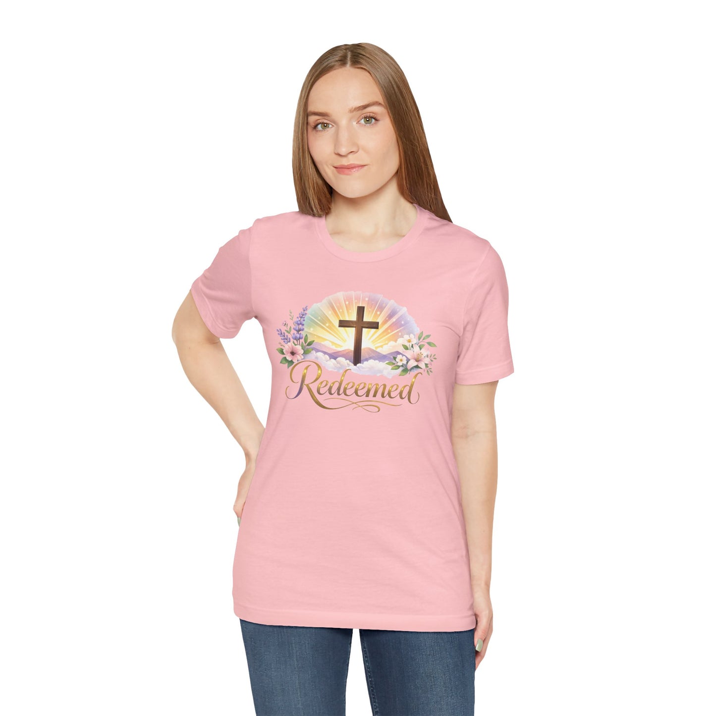 "Redeemed" Cross Floral T-Shirt — Christian Faith Tee