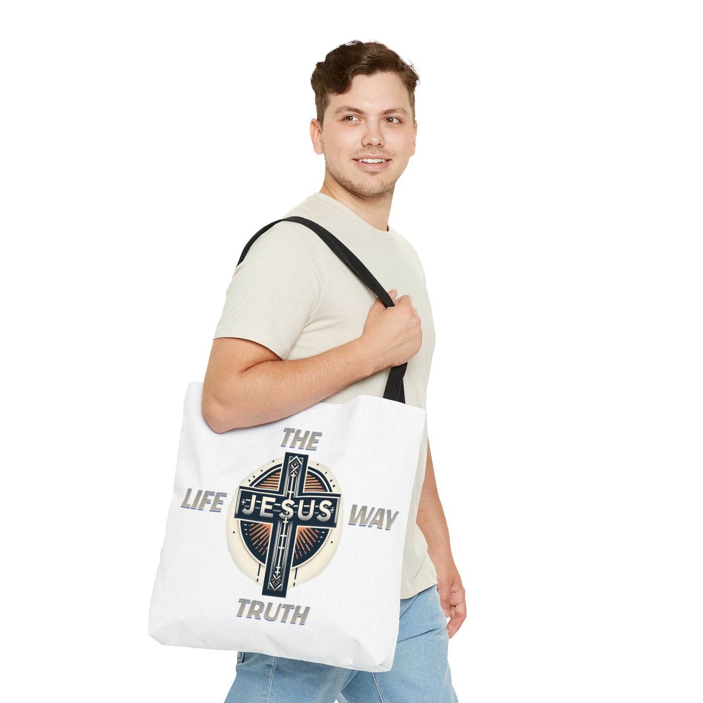 Tote Bag (AOP)"JESUS IS THE WAY TRUTH LIFE"