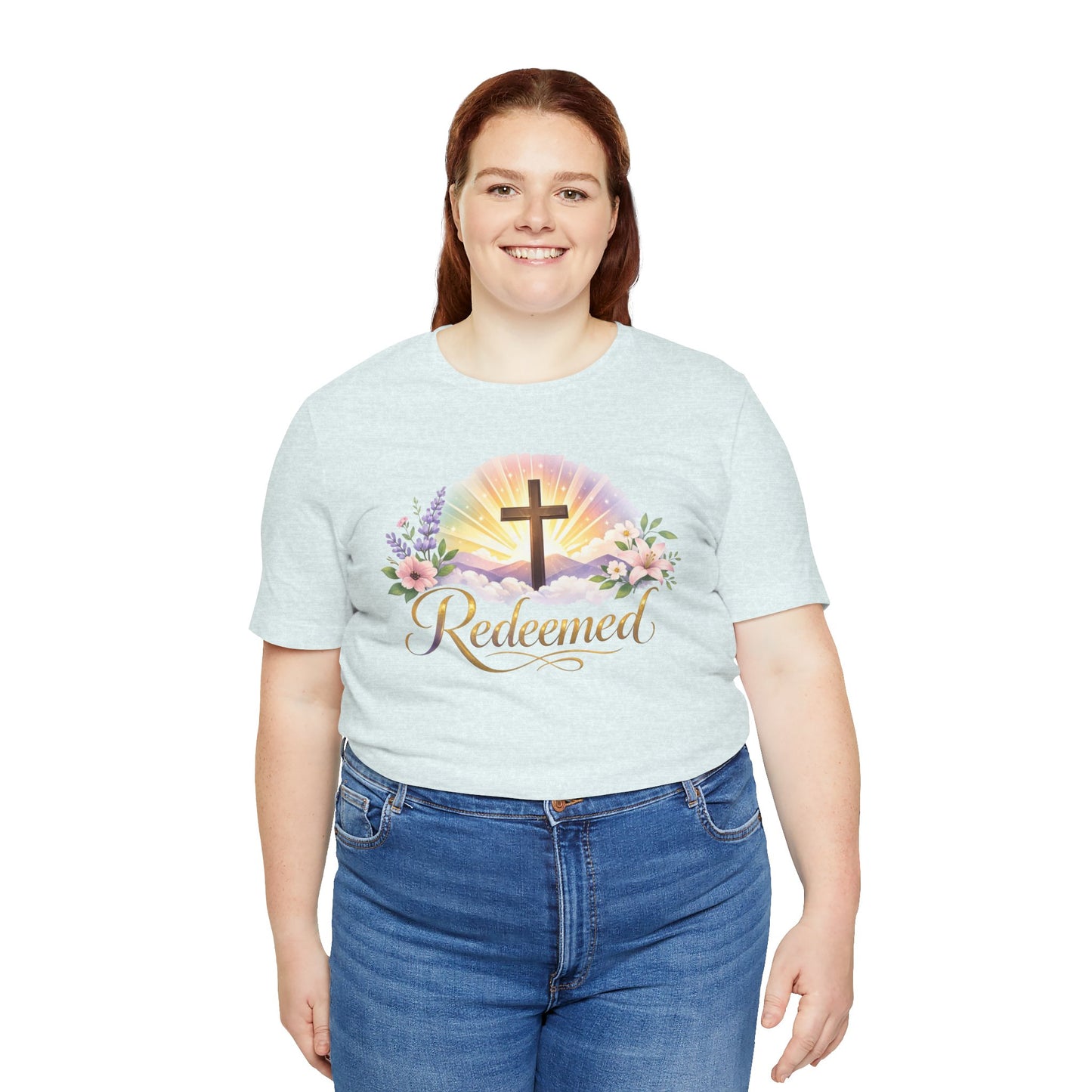 "Redeemed" Cross Floral T-Shirt — Christian Faith Tee