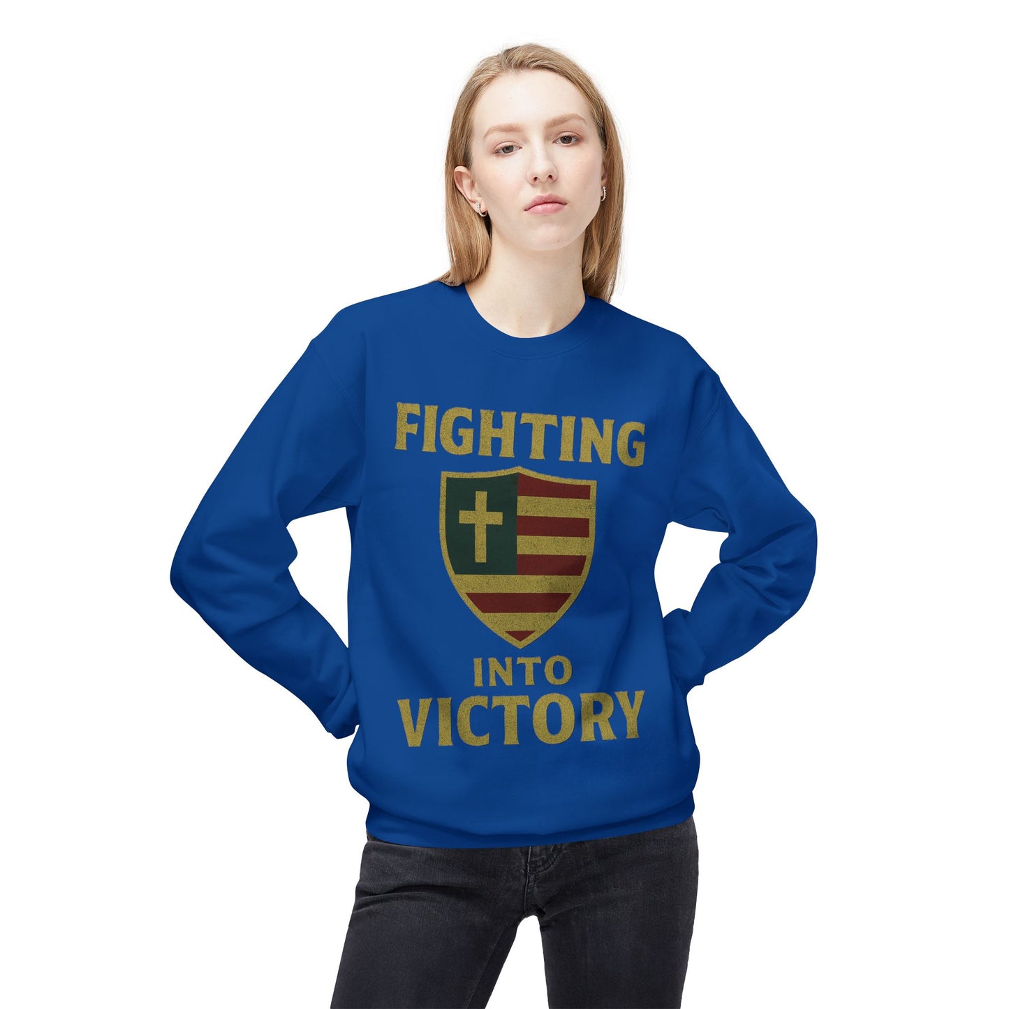 Christian Cross Shield Sweatshirt - Fighting into Victory