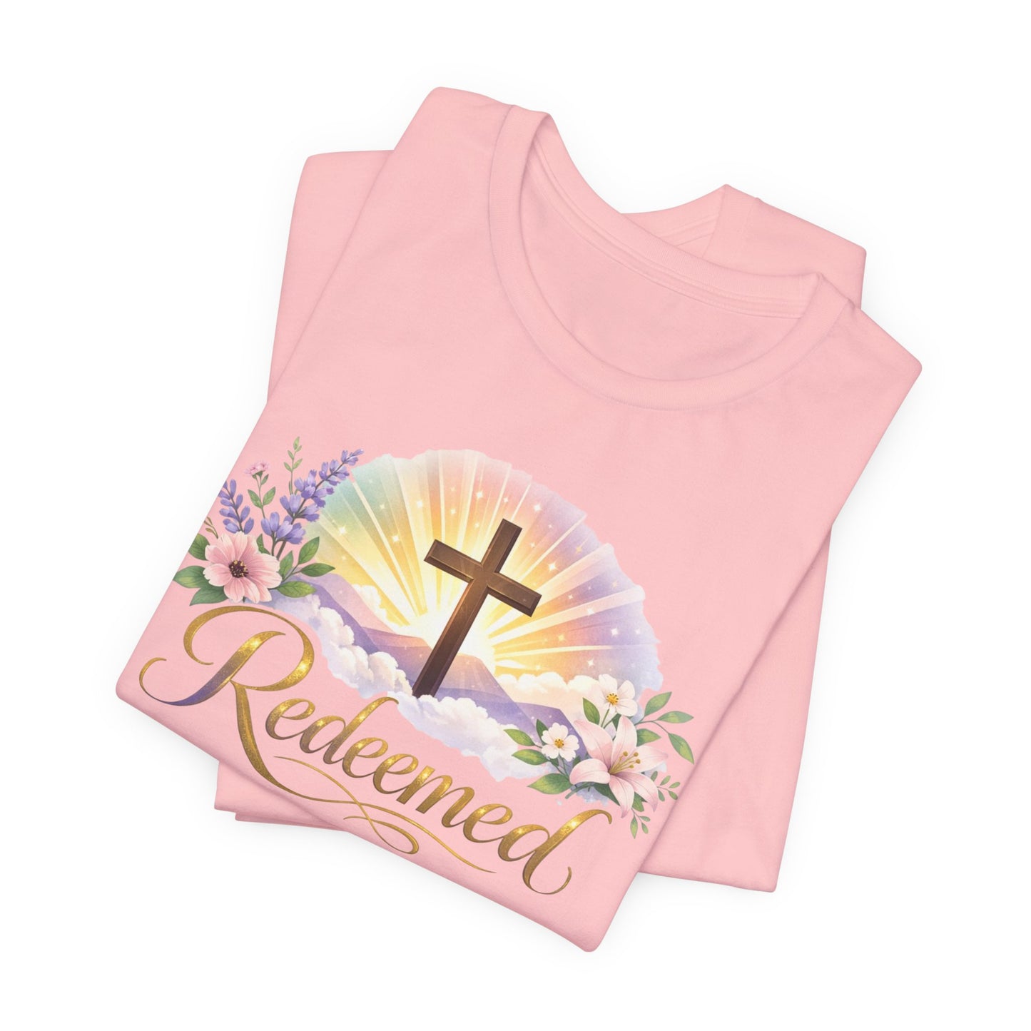 "Redeemed" Cross Floral T-Shirt — Christian Faith Tee