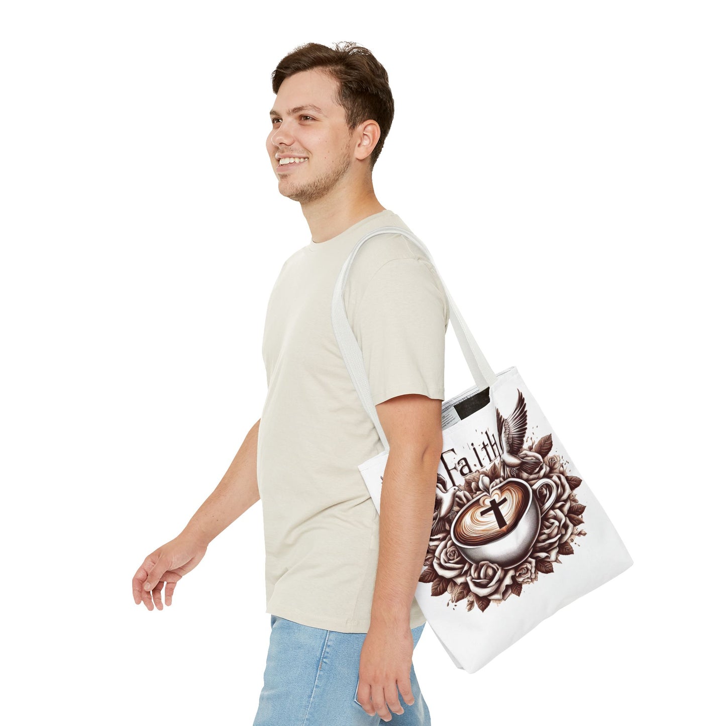 Tote Bag (AOP) "Faith and Coffee"
