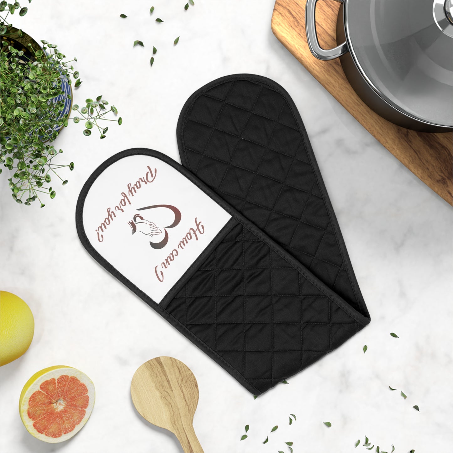 Oven Mitts - How Can I Pray for You, Heart and Praying Hands Design Kitchen Accessories