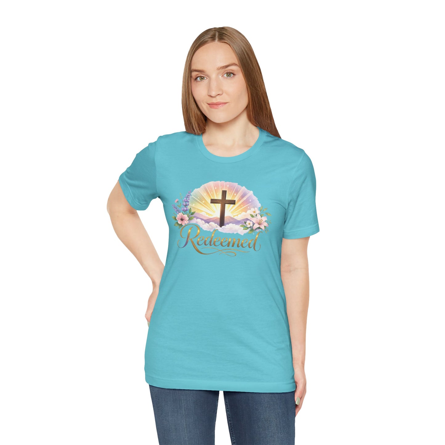 "Redeemed" Cross Floral T-Shirt — Christian Faith Tee
