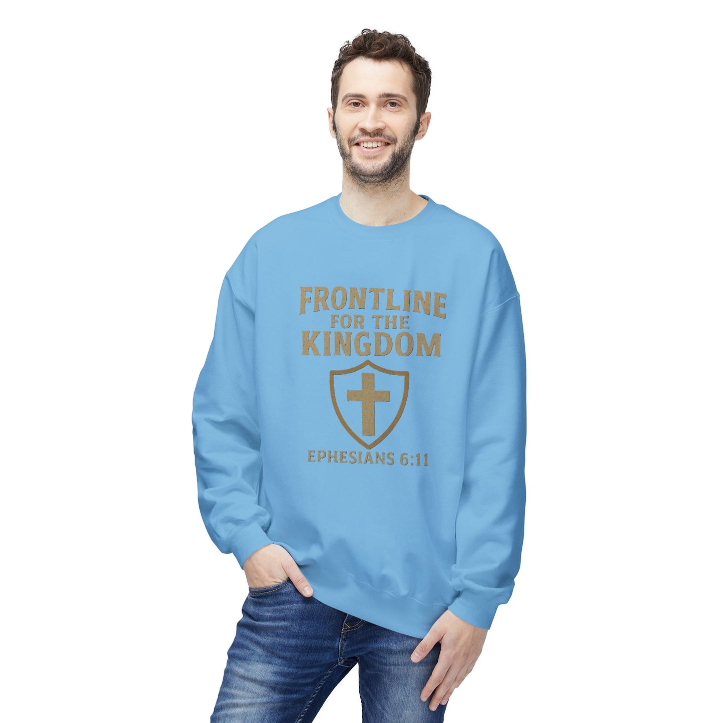 Fleece Sweatshirt - Bible Verse EPHESIANS 6:11 'FRONTLINE FOR THE KINGDOM'