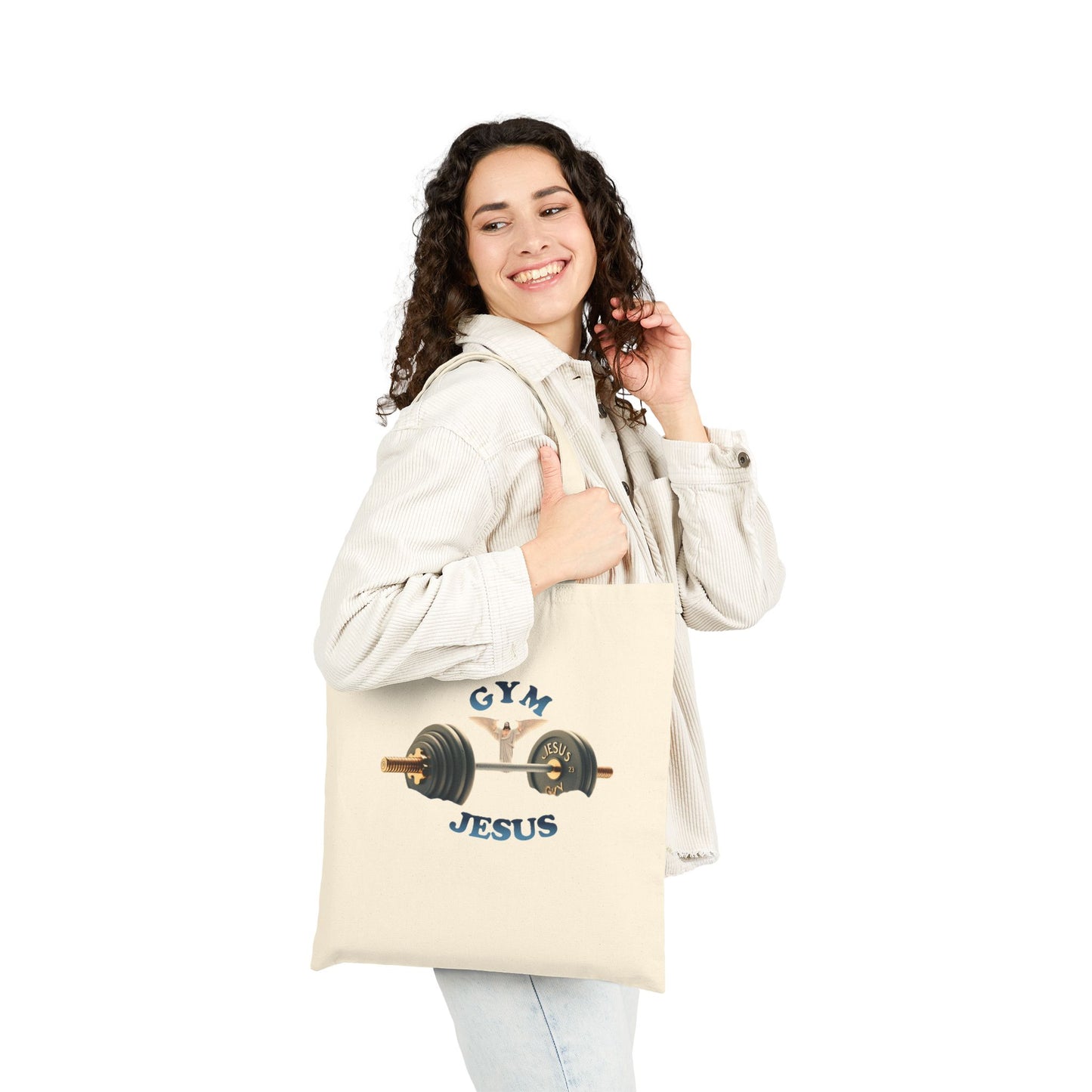 Cotton Canvas Tote Bag "GYM & JESUS"