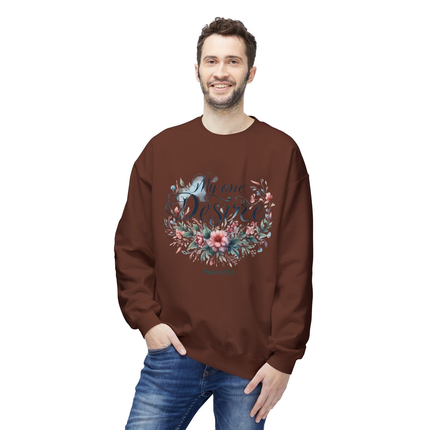 Christian Sweatshirt with Bible Verse Psalm 27:4