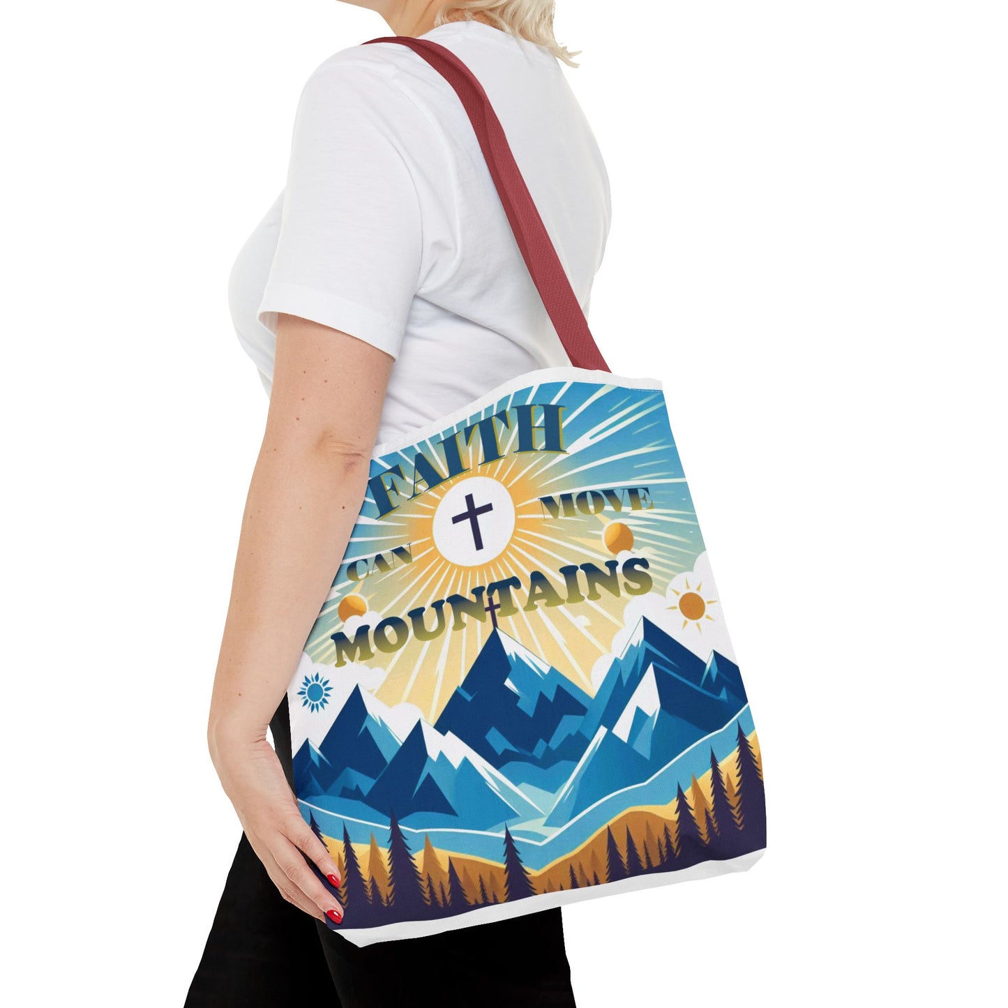"FAITH CAN MOVE MOUNTAINS" Tote Bag (AOP)