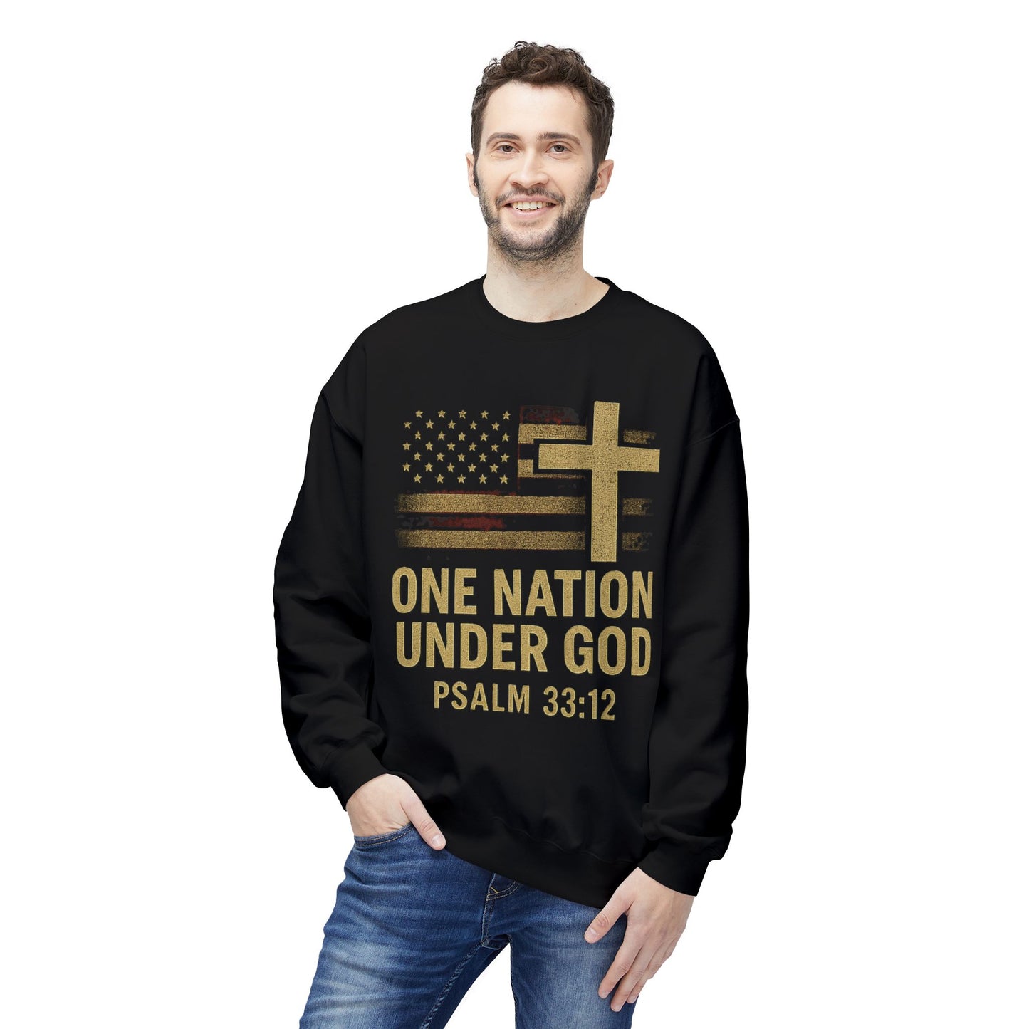 Christian Sweatshirt - Psalm 33:12 'One Nation Under God'