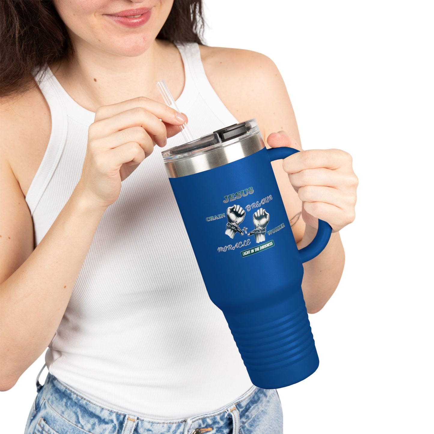 Travel Mug - Jesus Chain Breaker Miracle Worker Design