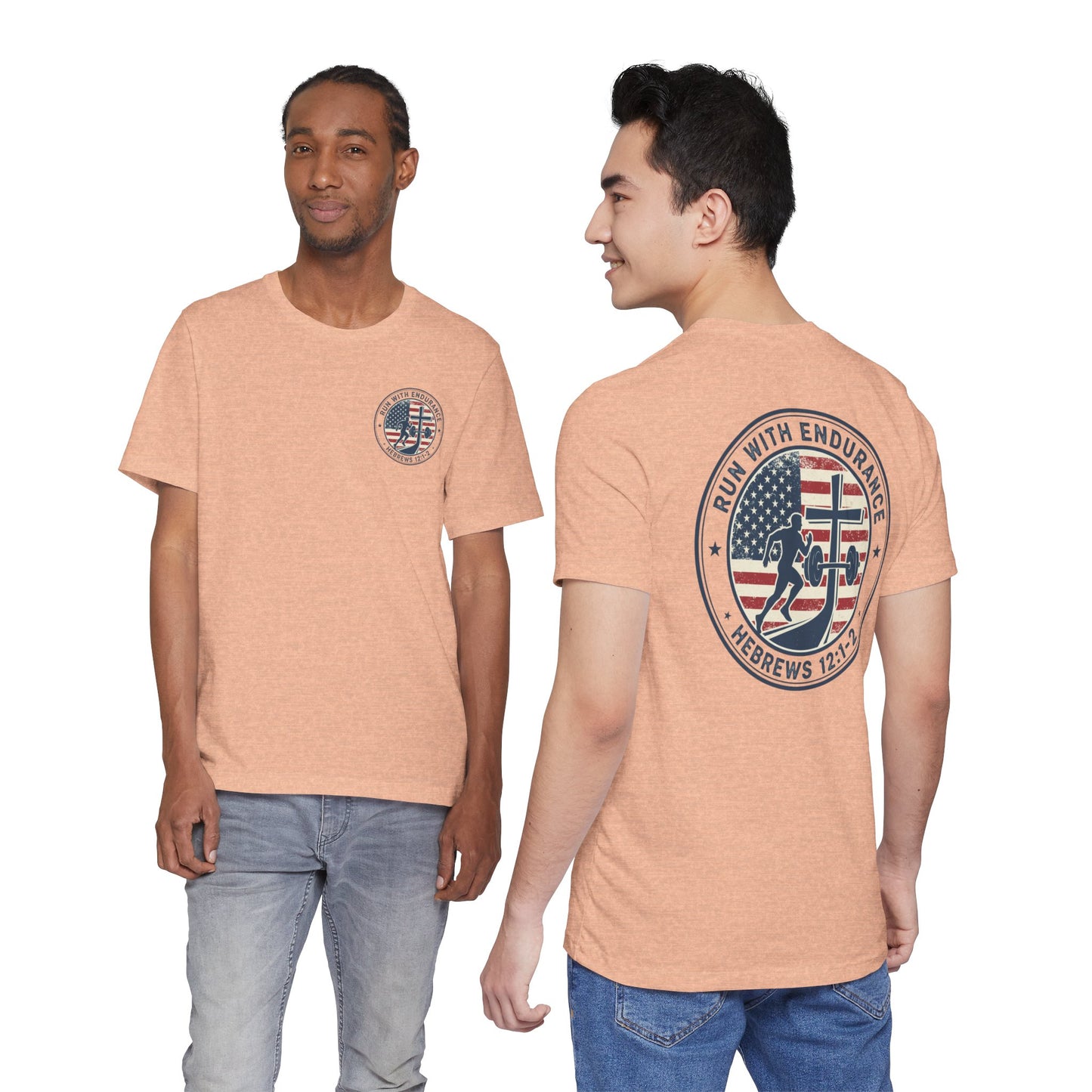 Hebrews 12:1-2 'Run With Endurance' T-Shirt — Inspirational Christian Tee