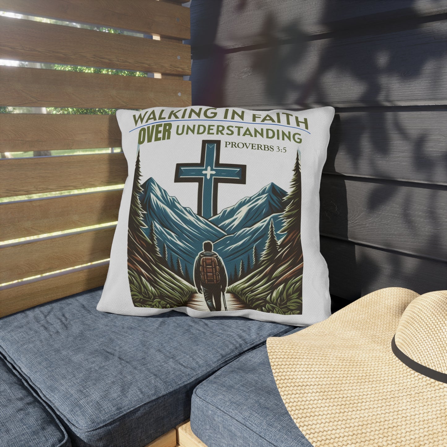Outdoor Pillow - Bible Verse Proverbs 3:5 'Walking in Faith Over Understanding'