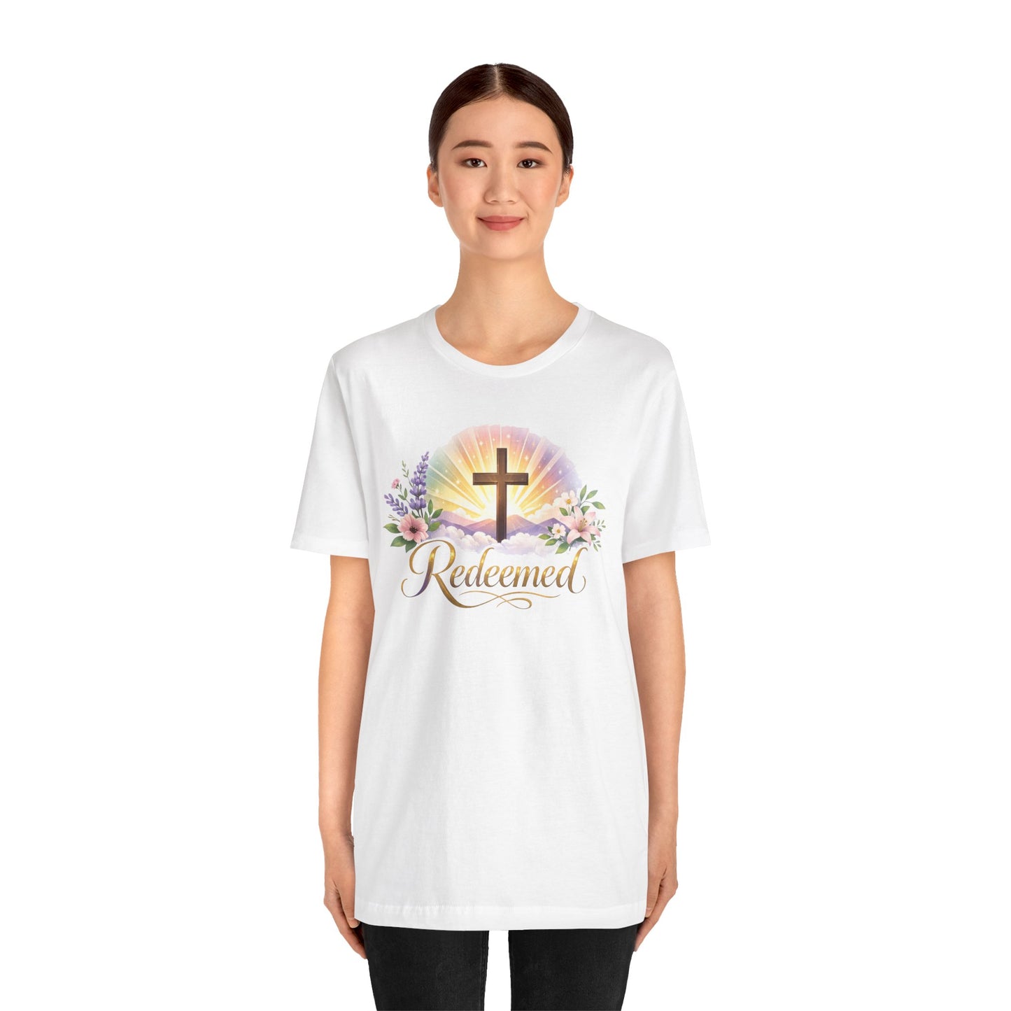 "Redeemed" Cross Floral T-Shirt — Christian Faith Tee