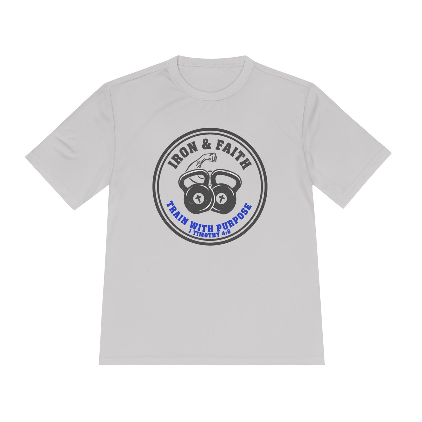 Iron & Faith Training Tee — 1 Timothy 4:8 Workout Shirt