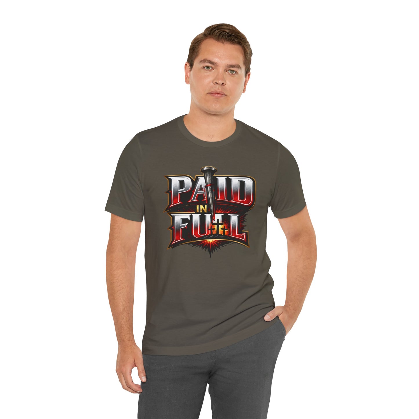 Paid In Full Christian Cross T-Shirt — Nail & Triple Cross Graphic