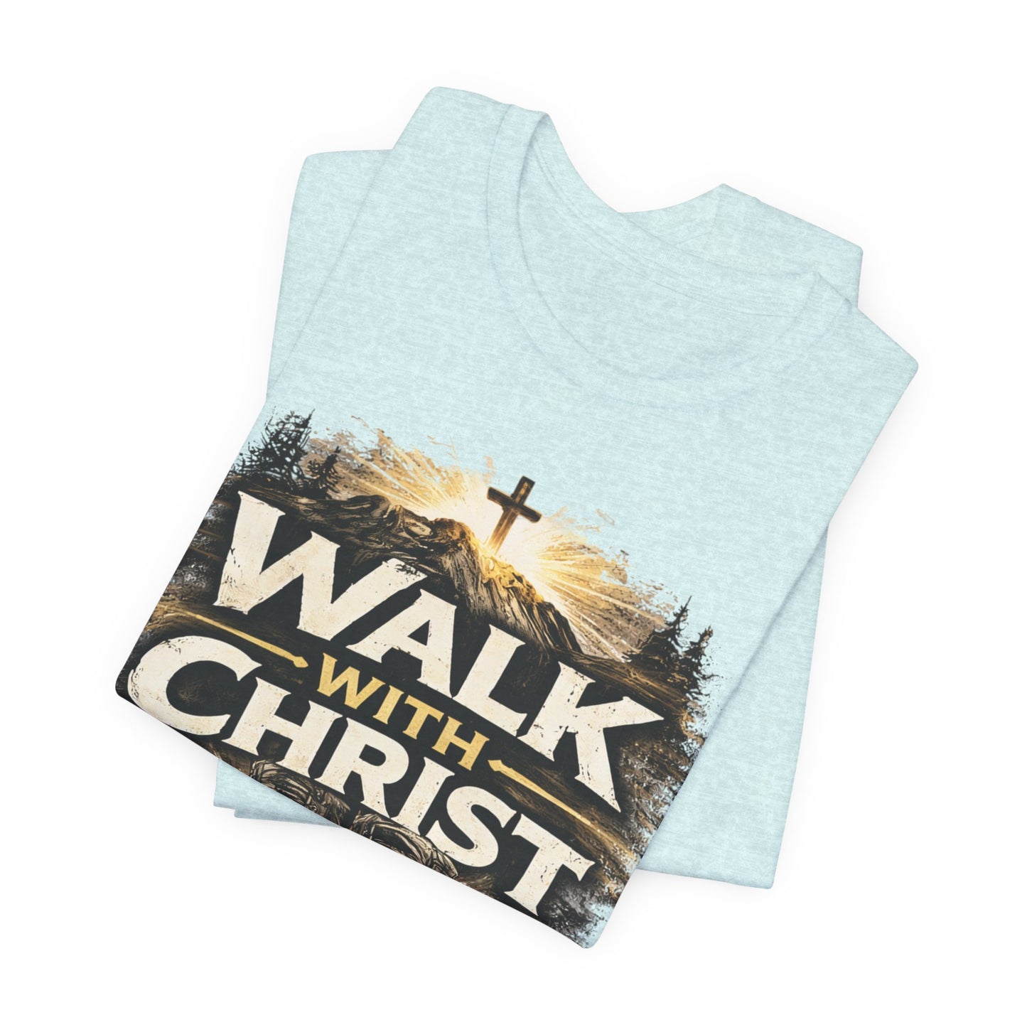 Walk With Christ T-Shirt — Christian Faith Tee with Boots & Cross Design