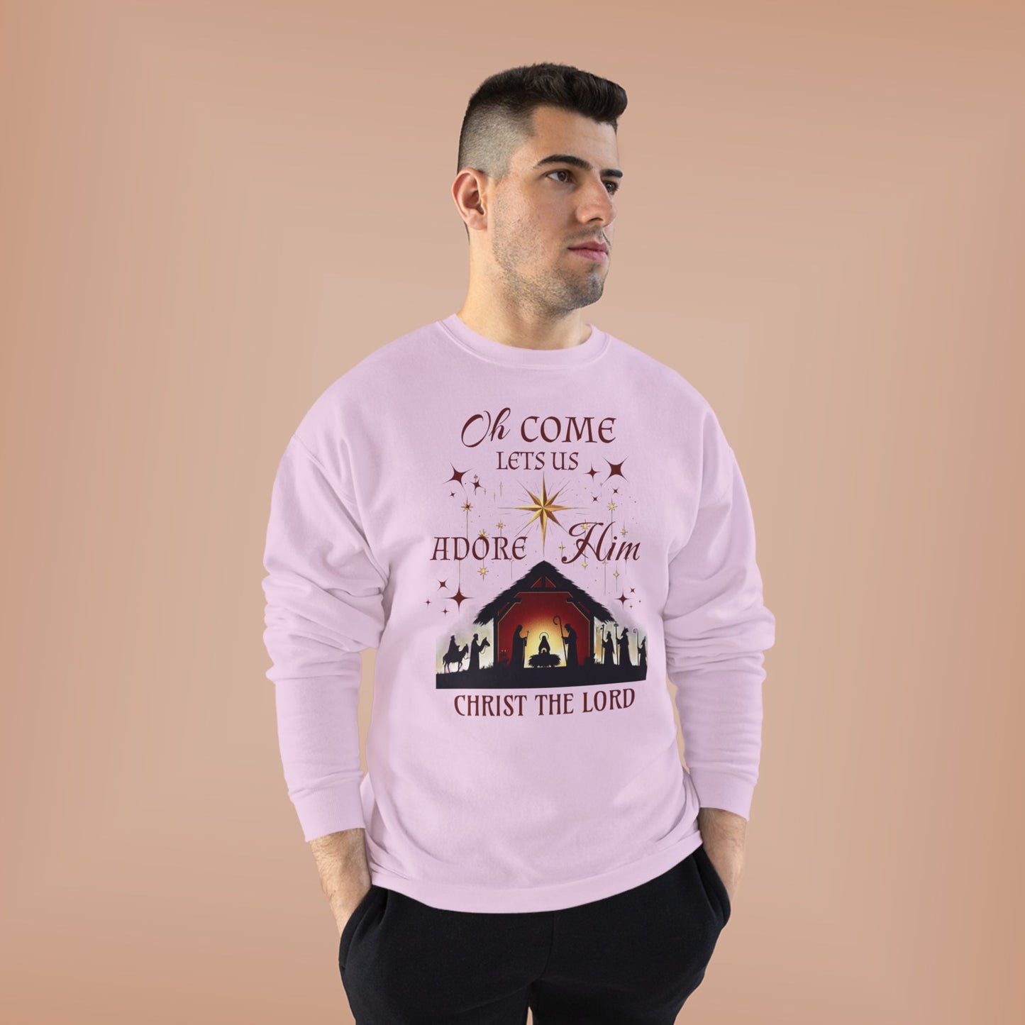 Christmas Nativity Unisex Sweatshirt with 'Oh come let us adore him, Christ the Lord' Design