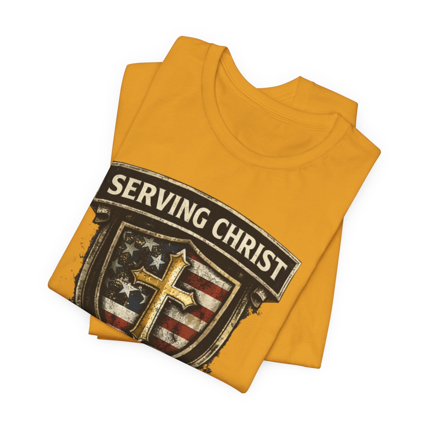 Serving Christ Proudly T-Shirt — Christian Faith Patriotic Tee