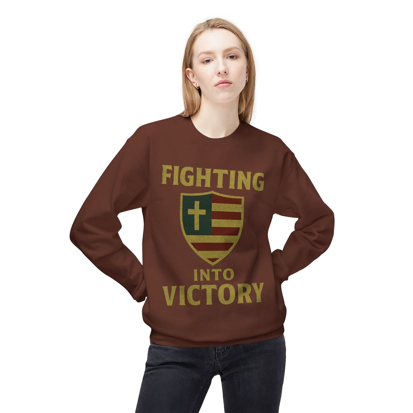 Christian Cross Shield Sweatshirt - Fighting into Victory