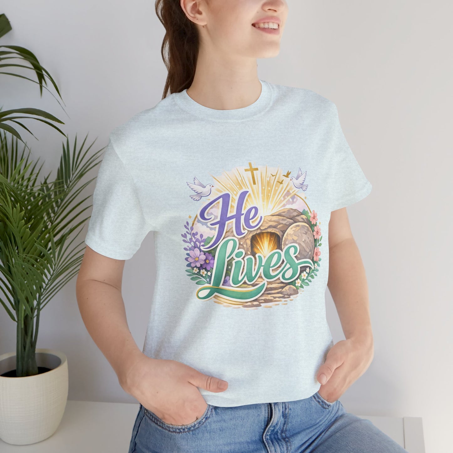 He Lives Jesus Tomb Tee — Christian Easter T‑Shirt