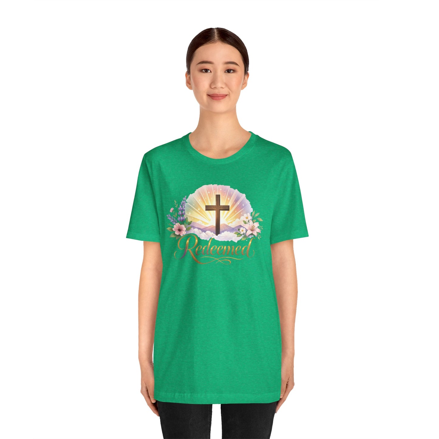 "Redeemed" Cross Floral T-Shirt — Christian Faith Tee