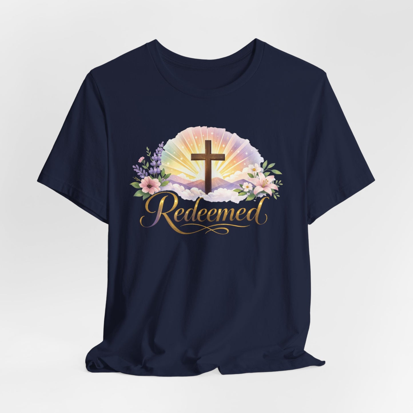 "Redeemed" Cross Floral T-Shirt — Christian Faith Tee