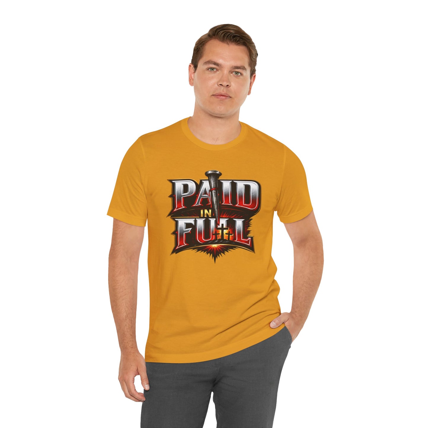 Paid In Full Christian Cross T-Shirt — Nail & Triple Cross Graphic
