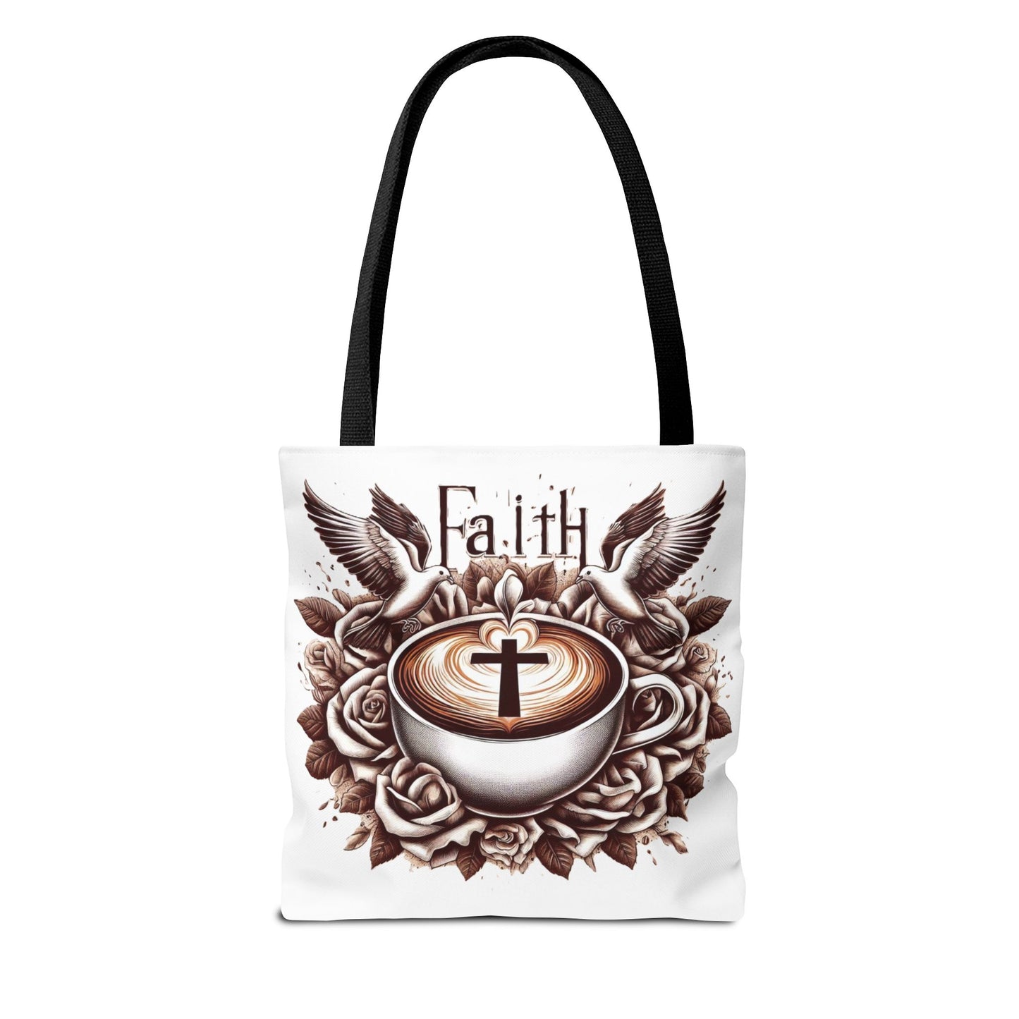 Tote Bag (AOP) "Faith and Coffee"