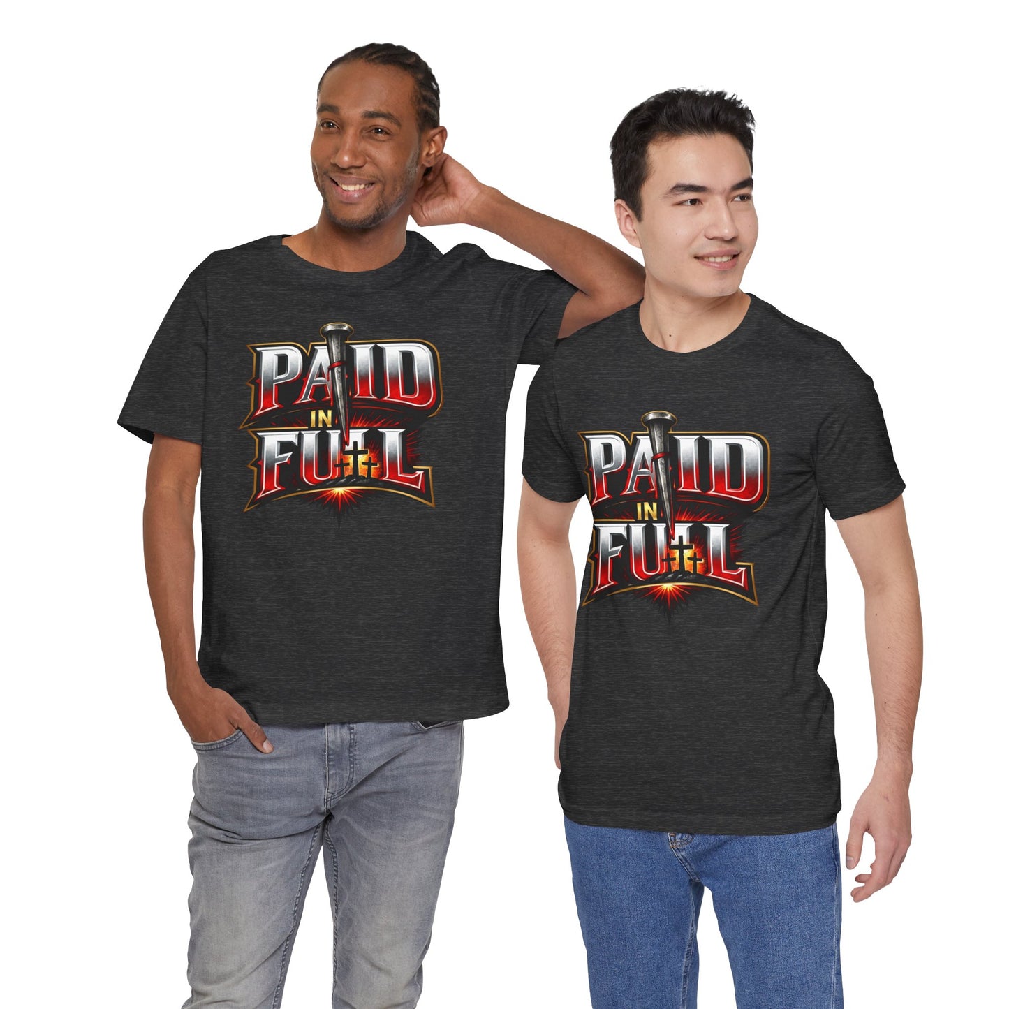 Paid In Full Christian Cross T-Shirt — Nail & Triple Cross Graphic