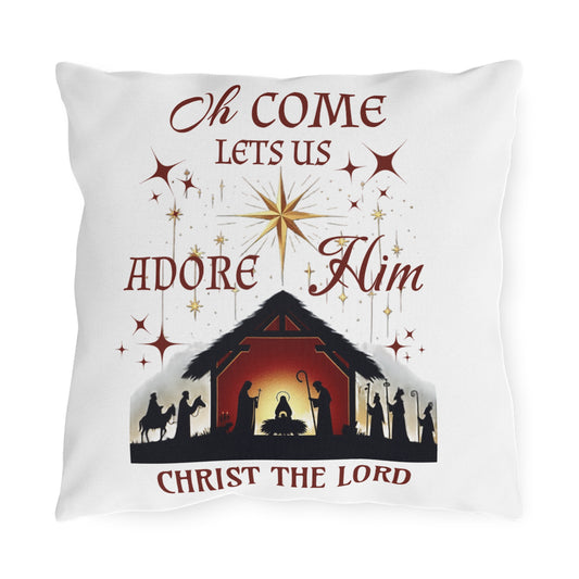 Outdoor Pillows - Nativity scene with 'Oh come let us adore Him, Christ the Lord'