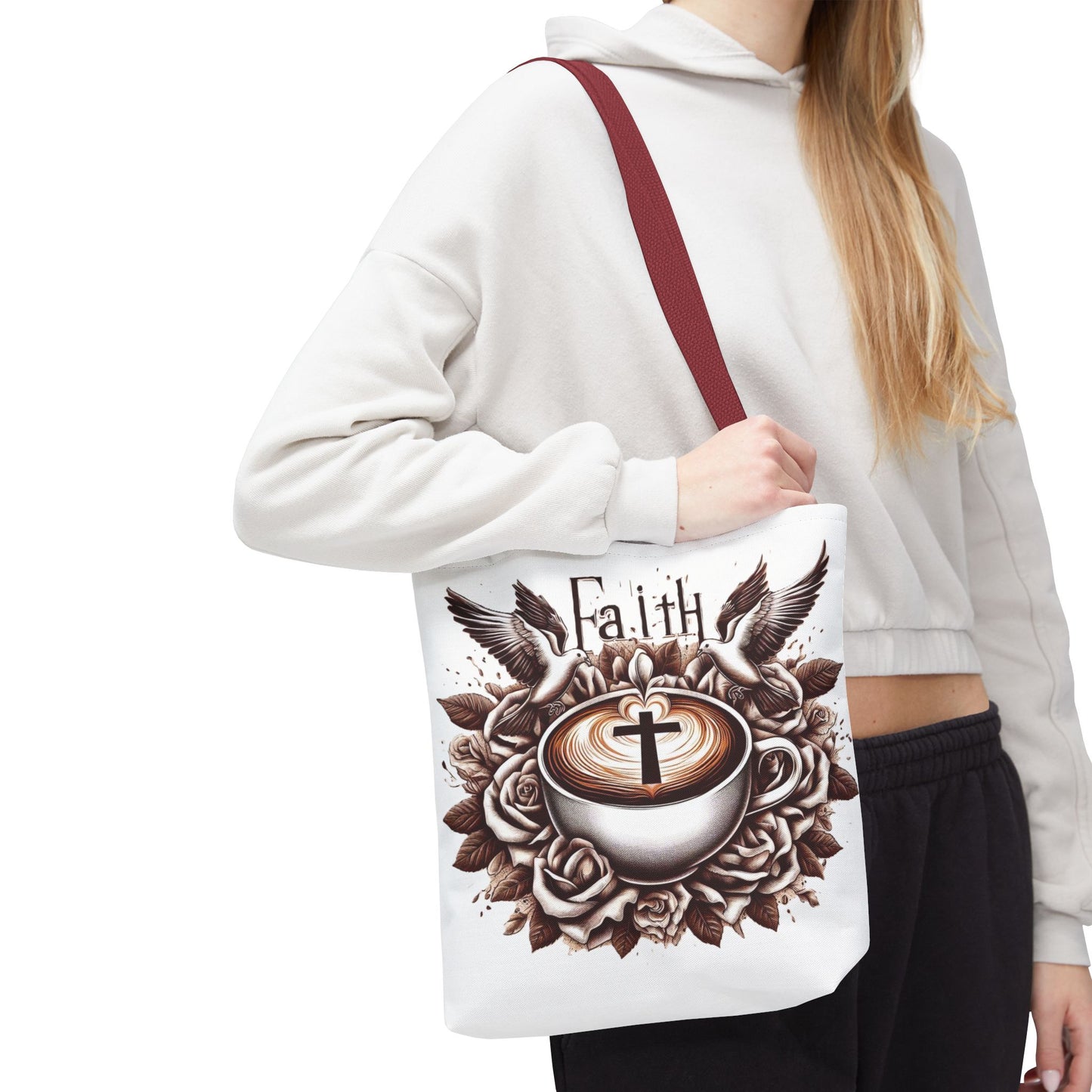 Tote Bag (AOP) "Faith and Coffee"