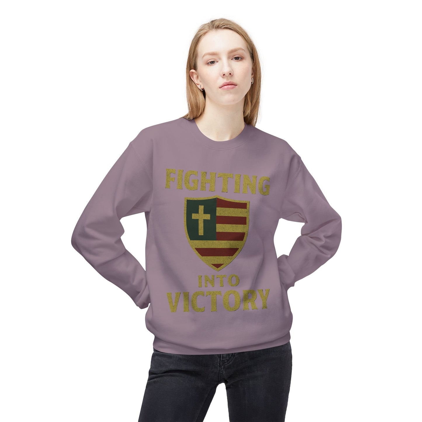 Christian Cross Shield Sweatshirt - Fighting into Victory