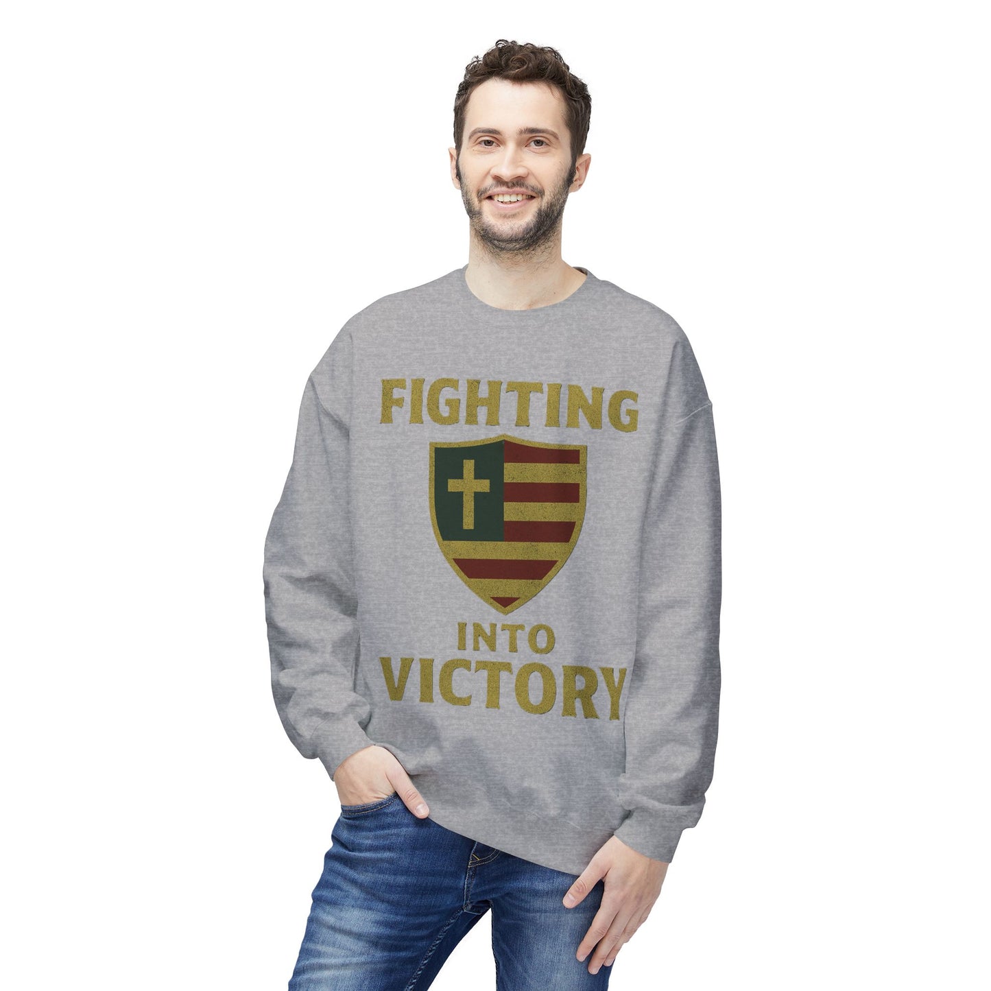 Christian Cross Shield Sweatshirt - Fighting into Victory