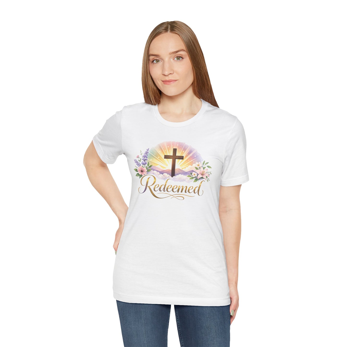 "Redeemed" Cross Floral T-Shirt — Christian Faith Tee