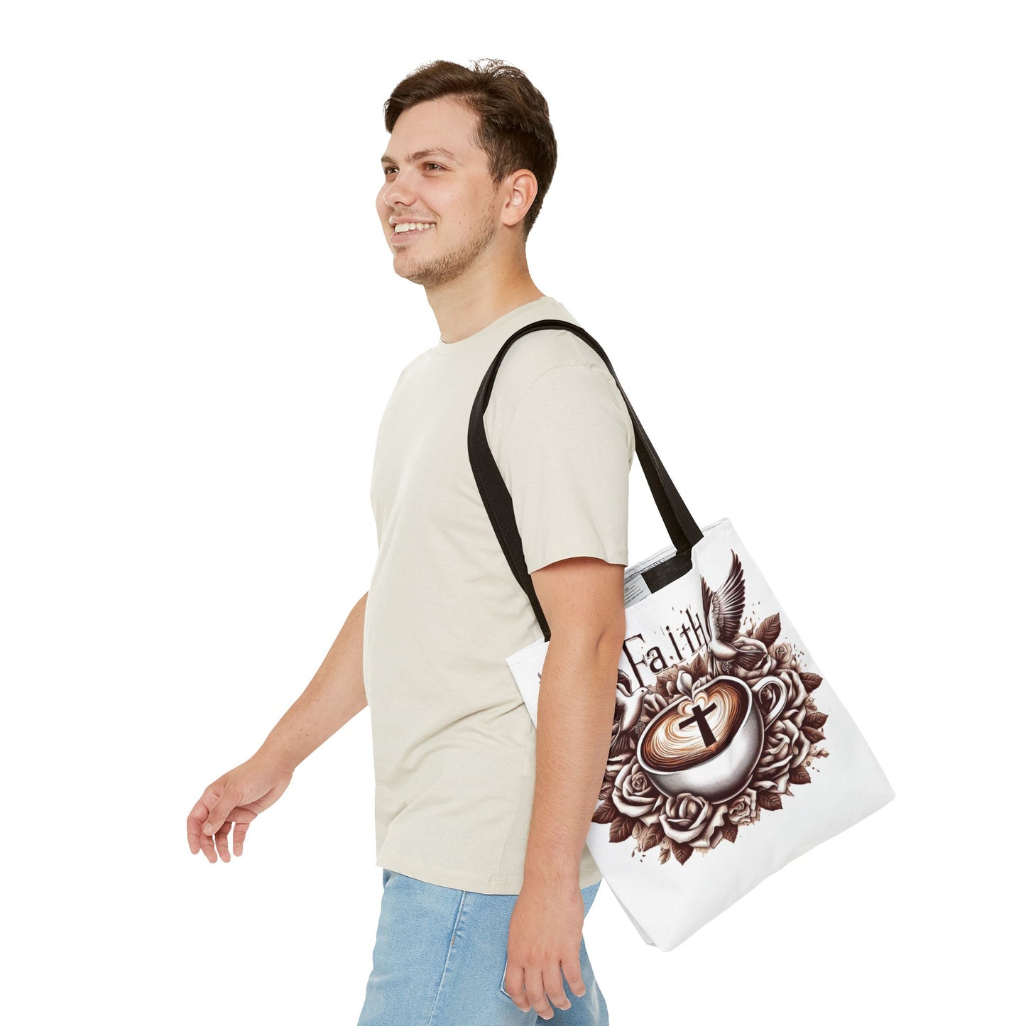 Tote Bag (AOP) "Faith and Coffee"