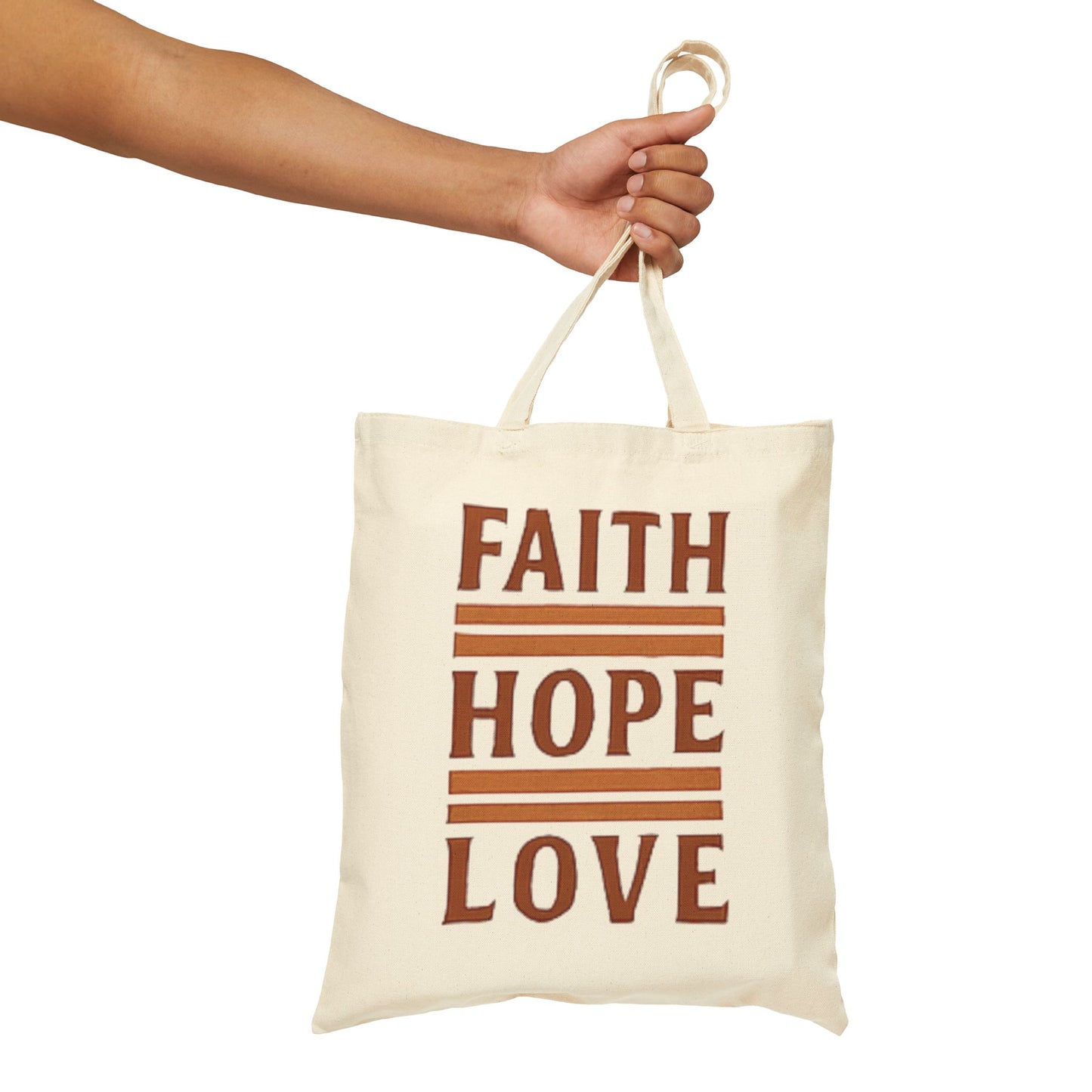 Faith Hope Love Cotton Canvas Tote Bag — Inspirational Quote Market Bag