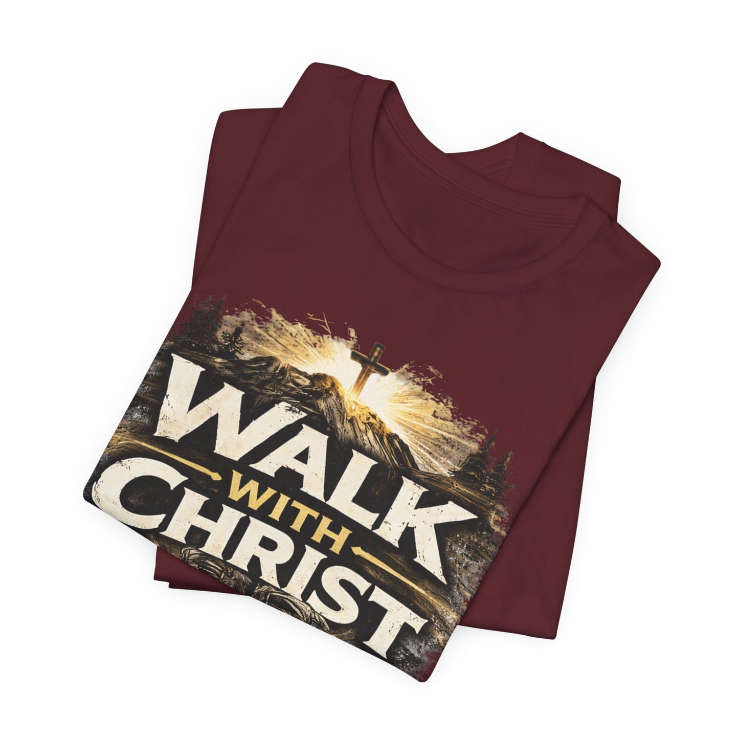 Walk With Christ T-Shirt — Christian Faith Tee with Boots & Cross Design