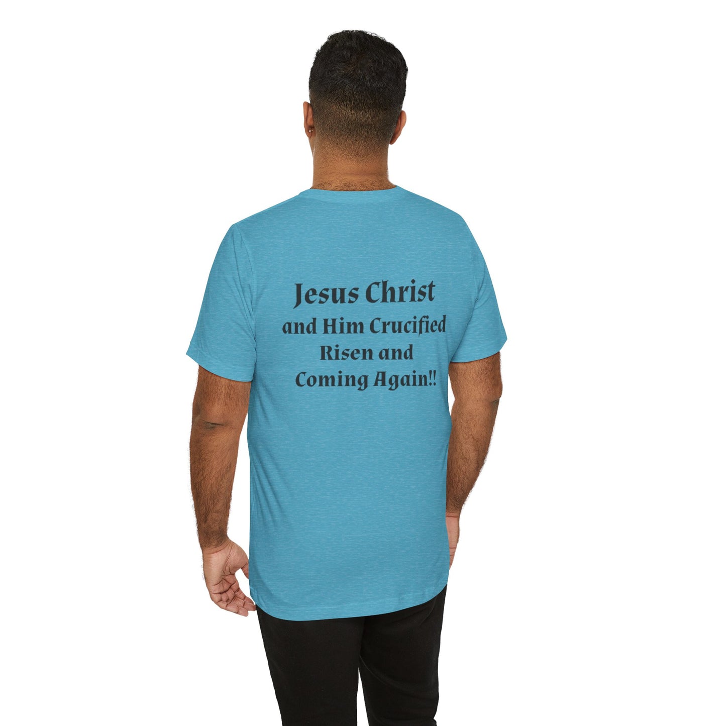 Jesus Christ (JC) Cross Tee — Crucified, Risen & Coming Again