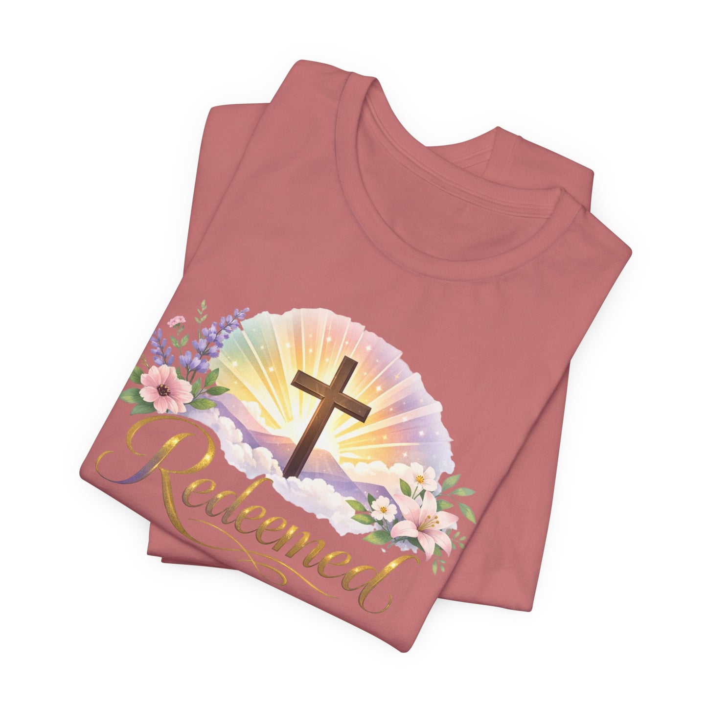 "Redeemed" Cross Floral T-Shirt — Christian Faith Tee