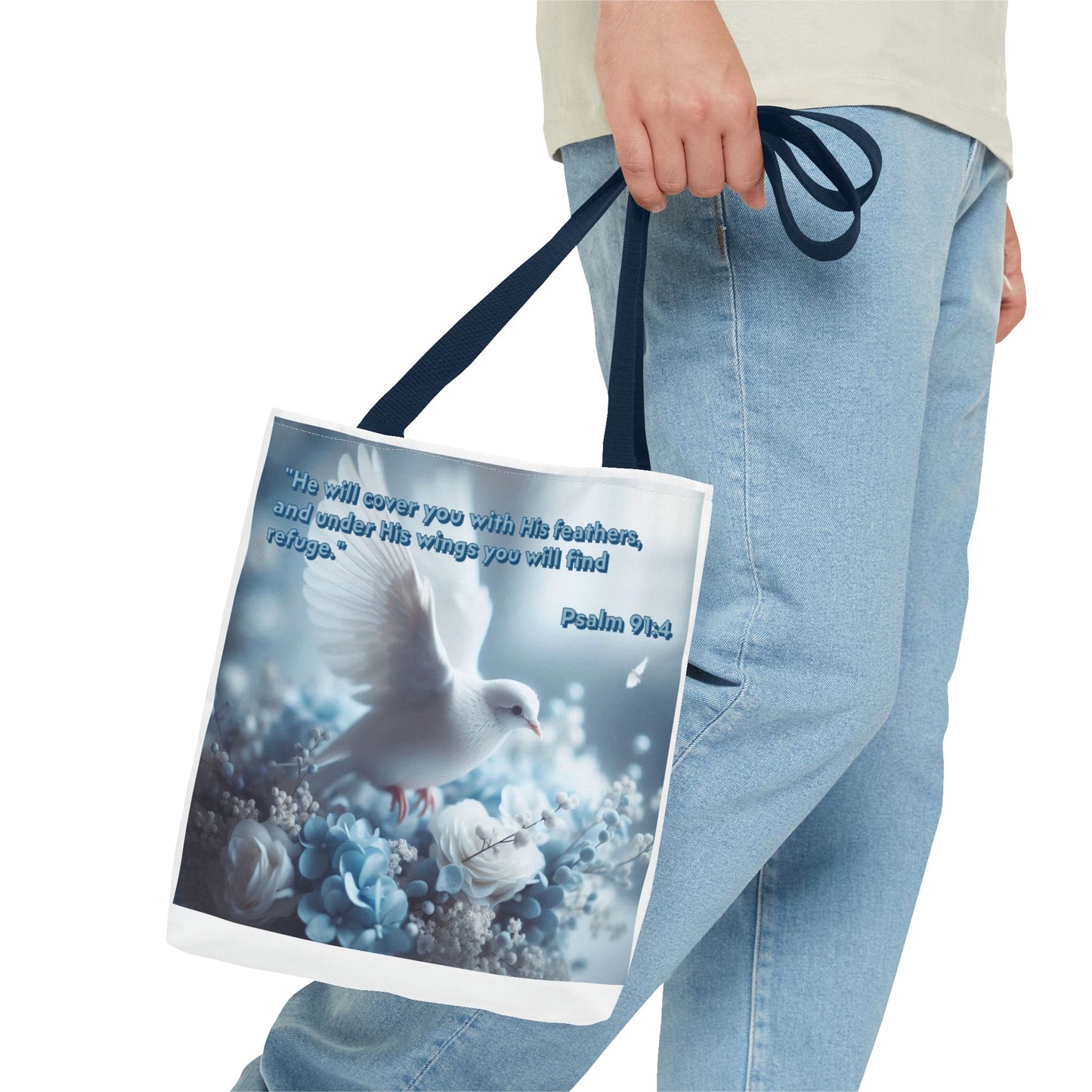 Tote Bag (AOP) "Under His wings you will find refuge"