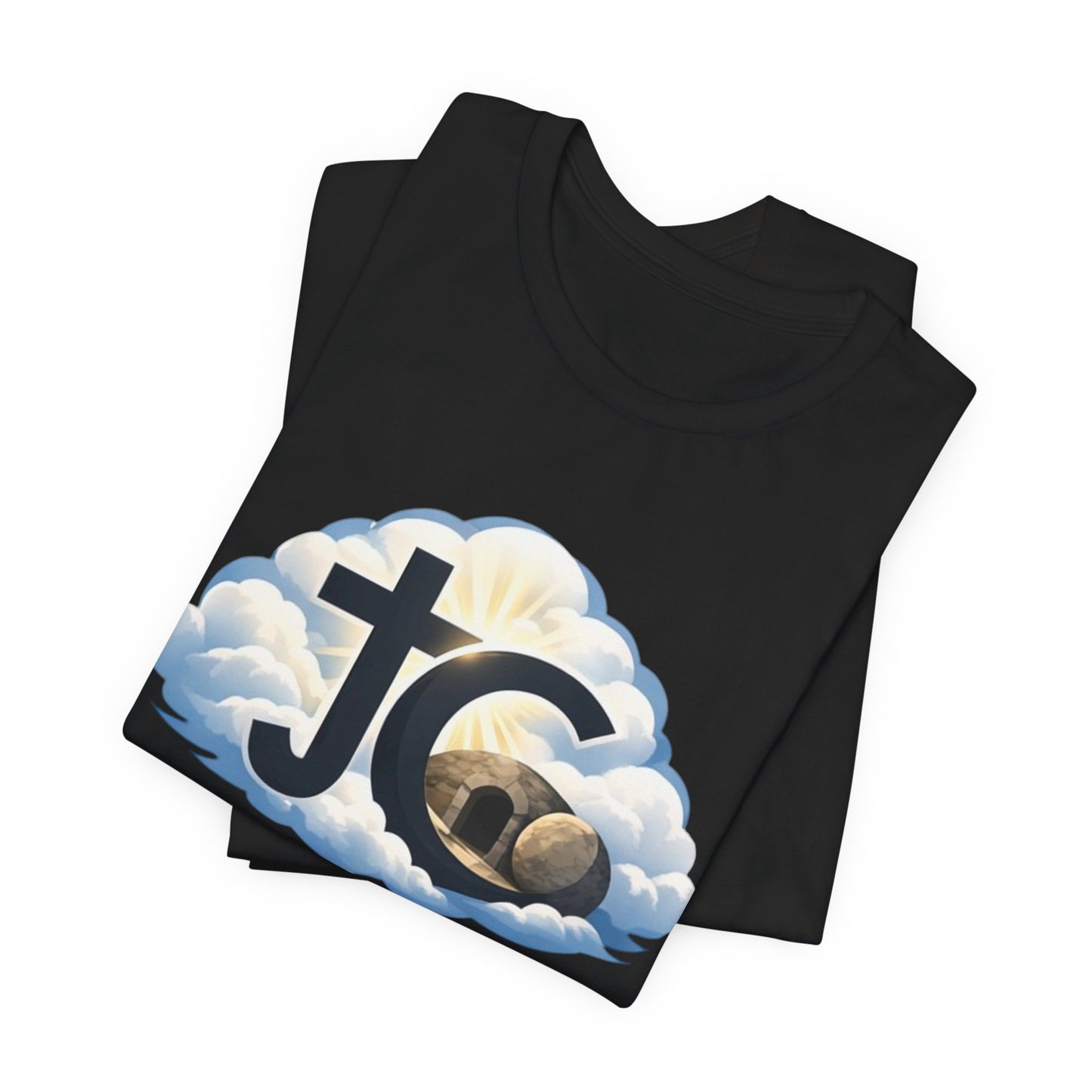 Jesus Christ (JC) Cross Tee — Crucified, Risen & Coming Again
