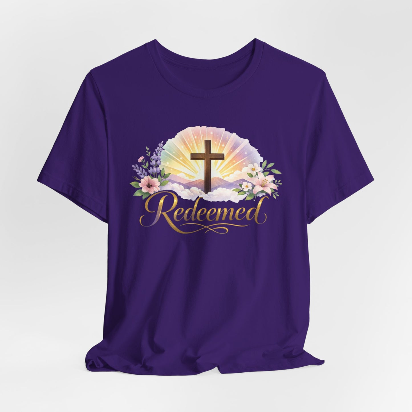 "Redeemed" Cross Floral T-Shirt — Christian Faith Tee