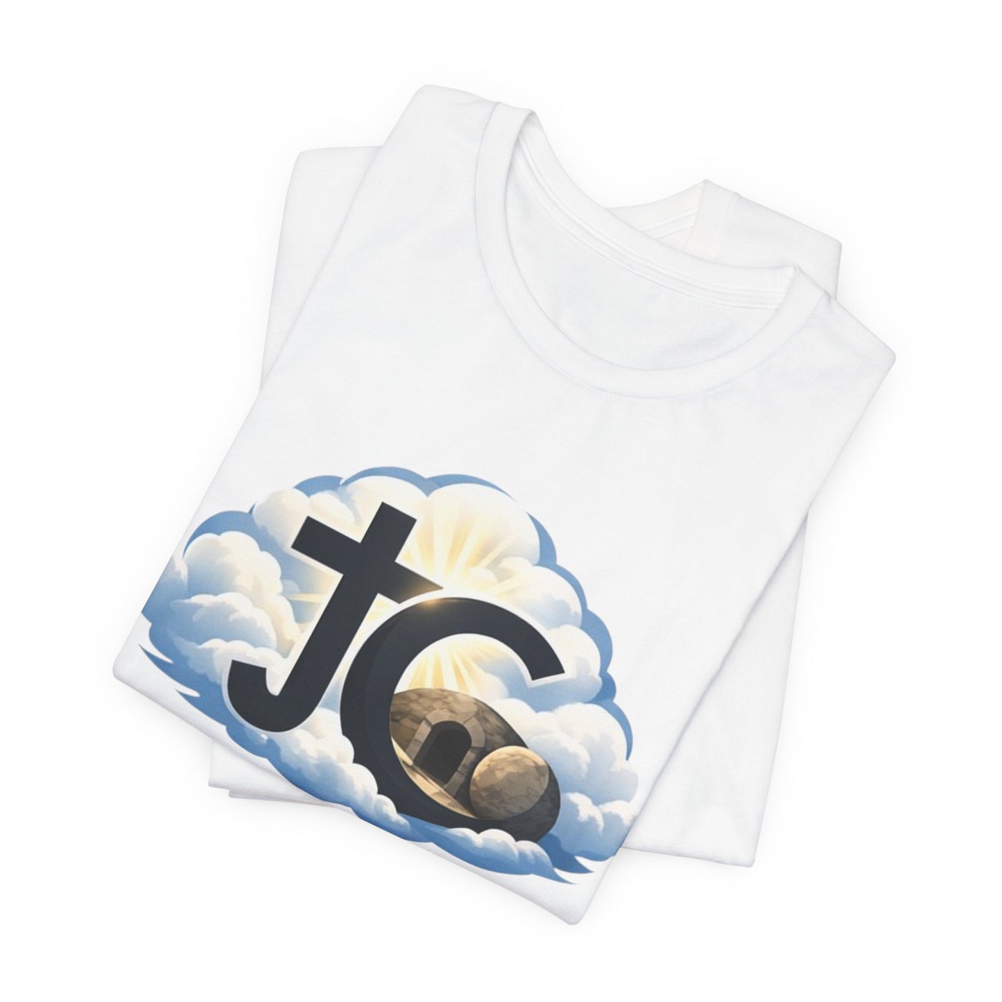 Jesus Christ (JC) Cross Tee — Crucified, Risen & Coming Again