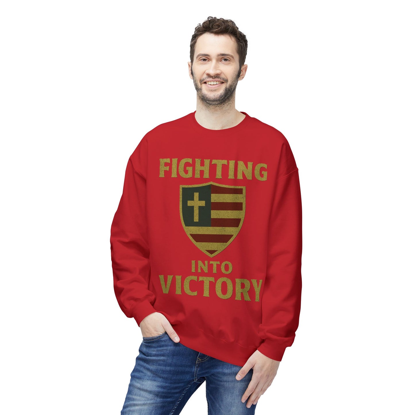 Christian Cross Shield Sweatshirt - Fighting into Victory