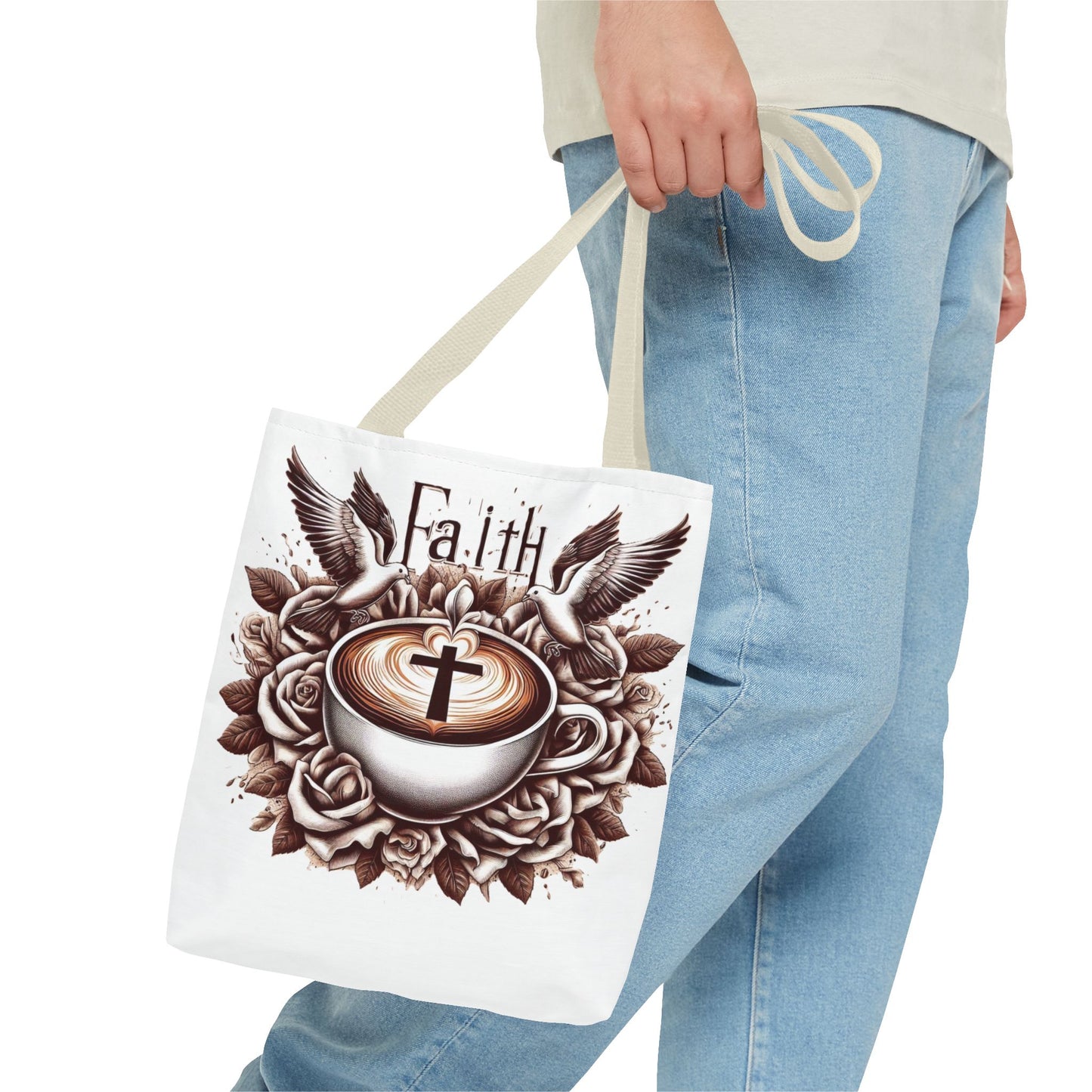 Tote Bag (AOP) "Faith and Coffee"