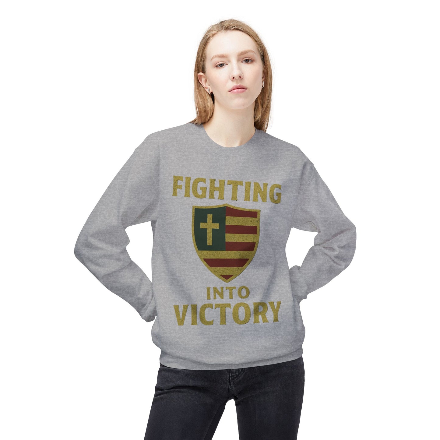 Christian Cross Shield Sweatshirt - Fighting into Victory