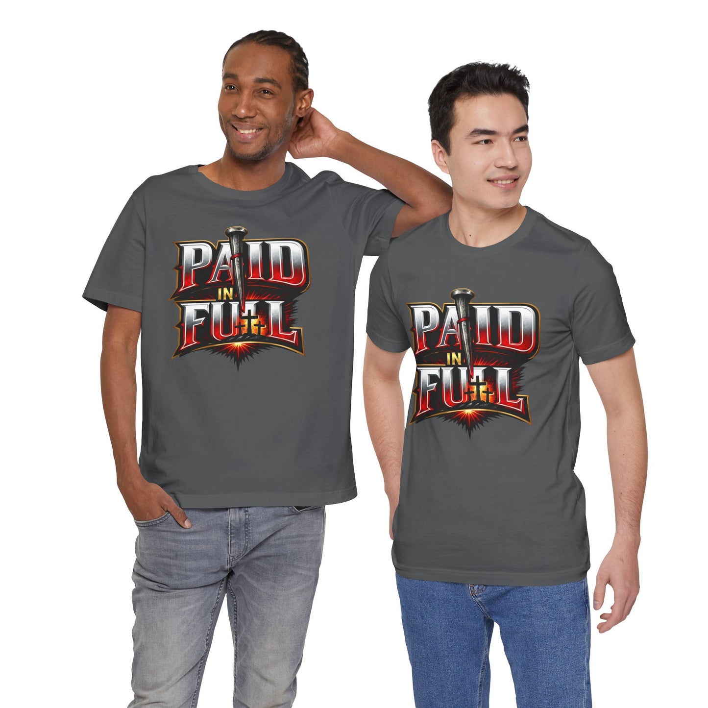 Paid In Full Christian Cross T-Shirt — Nail & Triple Cross Graphic