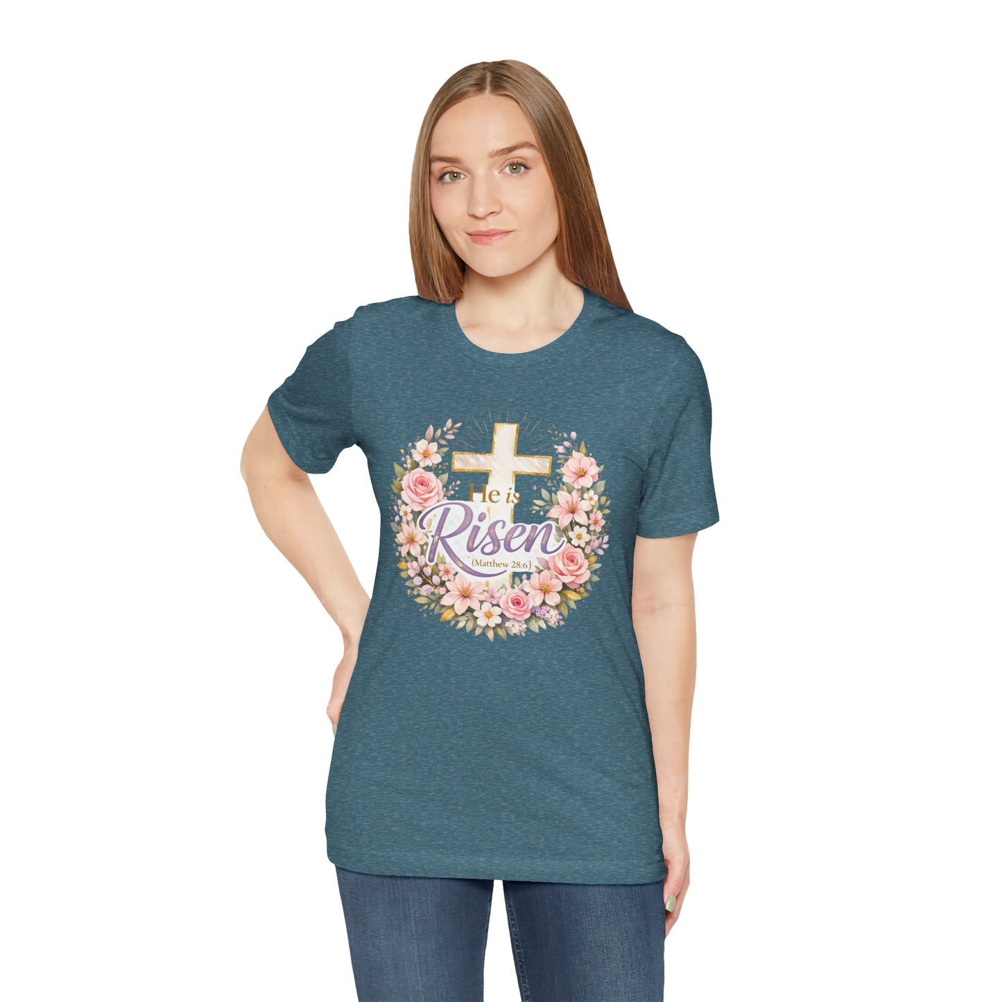 He Is Risen Floral Cross T-Shirt